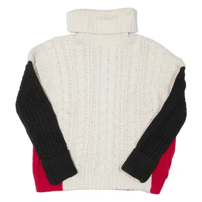 REISS Oversized Womens Jumper Red Colourblock Roll Neck Chunky Knit Wool XS