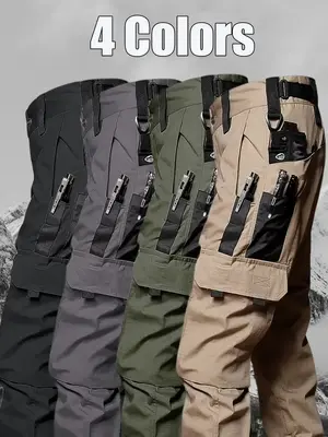 Men's durable outdoor training pants, men's multi-pocket work pants, men's solid color and  printed pocket zipper waterproof ...