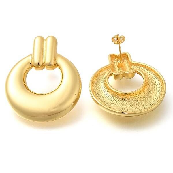 Rack Plating Ring Brass Stud Earrings