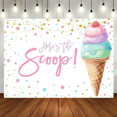 Aperturee Heres The Scoop Icecream White Birthday Backdrop