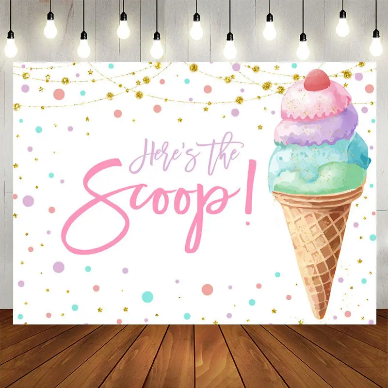 Aperturee Heres The Scoop Icecream White Birthday Backdrop