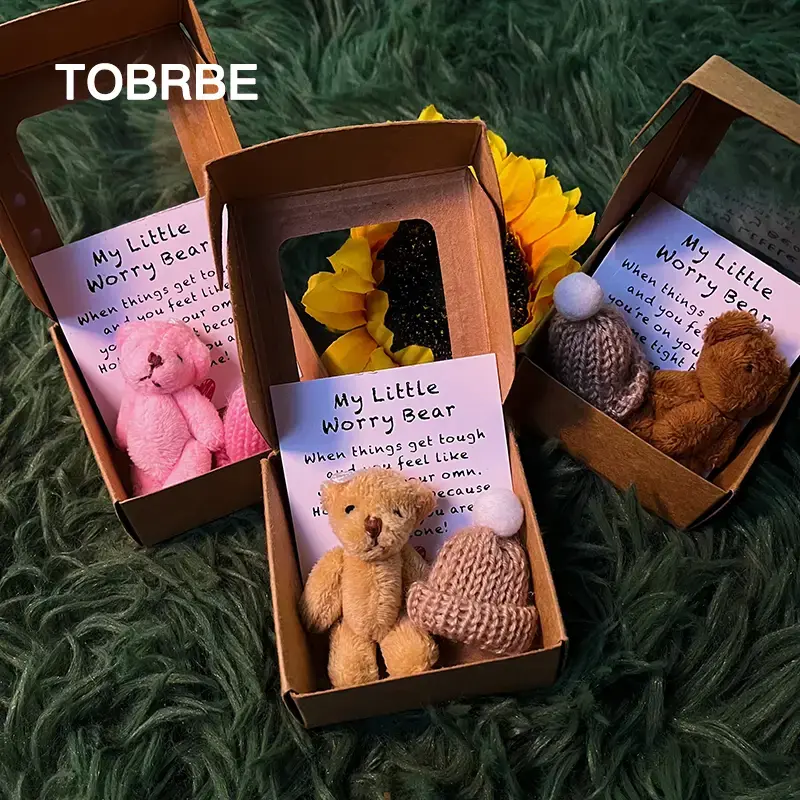 Little Bear in Box, 1 Set Mini Plush Bear with Inspirational Card, Sympathy Gift for Christmas & Valentine's Day & Mother's D...