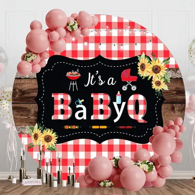 Round Its A Babyq Picnic Plaid Baby Shower Backdrop - Aperturee