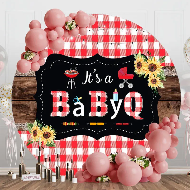 Round Its A Babyq Picnic Plaid Baby Shower Backdrop - Aperturee