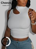 Women's Plain Cut Out Mock Neck Crop Tank Top, Casual Fit Comfort Basic Minimalist Sleeveless Cropped Top for Summer, Lady's ...