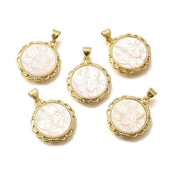 Brass with Natural Shell Carved Pendants