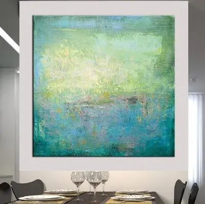 Abstract Painting in Multicolored, Light Blue and Yellow | TURQUOISE MEADOW