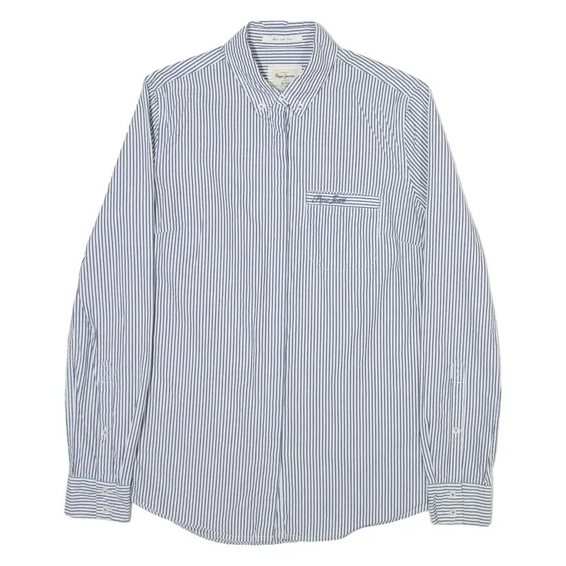 PEPE JEANS Womens Shirt Blue Striped Long Sleeve S