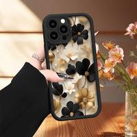 Simple Soft Phone Case with Black And Golden Flowers Pattern UV Printing Matte Phone Cover, 360 Degree Full Protection for Ap...