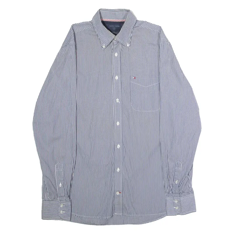TOMMY HILFIGER Mens Shirt Blue Striped Long Sleeve M
