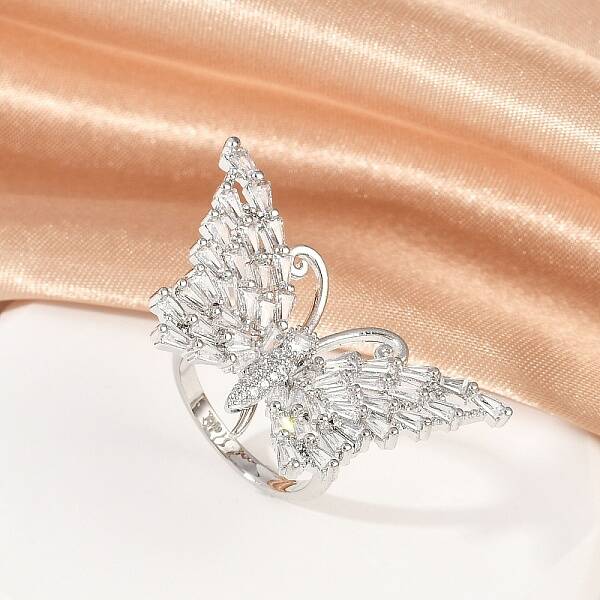 Butterfly Brass Micro Pave Colorful Cubic Zirconia Finger Rings for Women