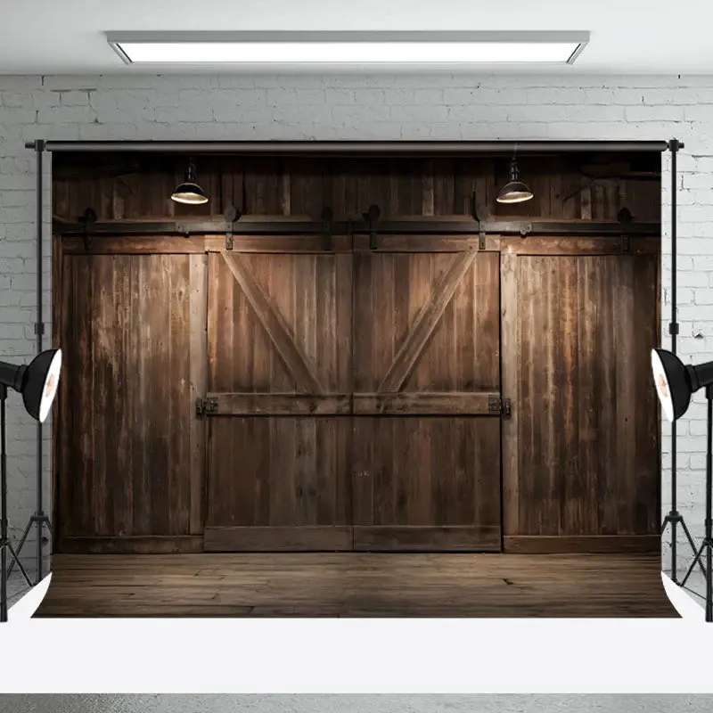 Retro Brown Wooden Barn Door Floor Photo Backdrop - Aperturee