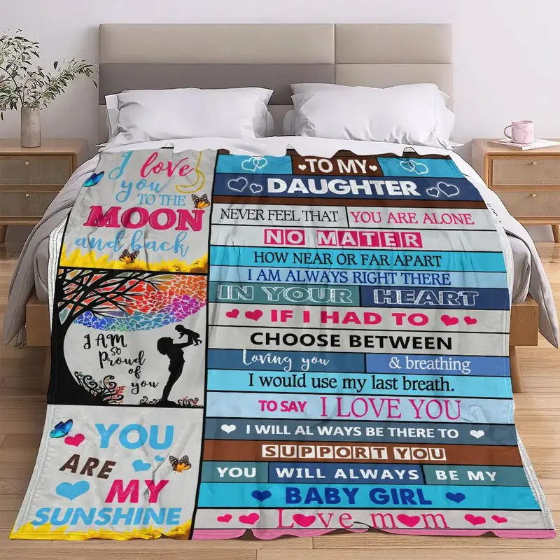 Casual Letter Pattern Soft Blanket, Modern Style Heart & Letter Pattern Design Durable Blanket for Home & Office, Warm & Cozy...