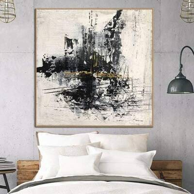 Oversize Oil Painting Gray Painting Black Paintings On Canvas Abstract Wall Painting Living Room Wall Art Textured Painting |...