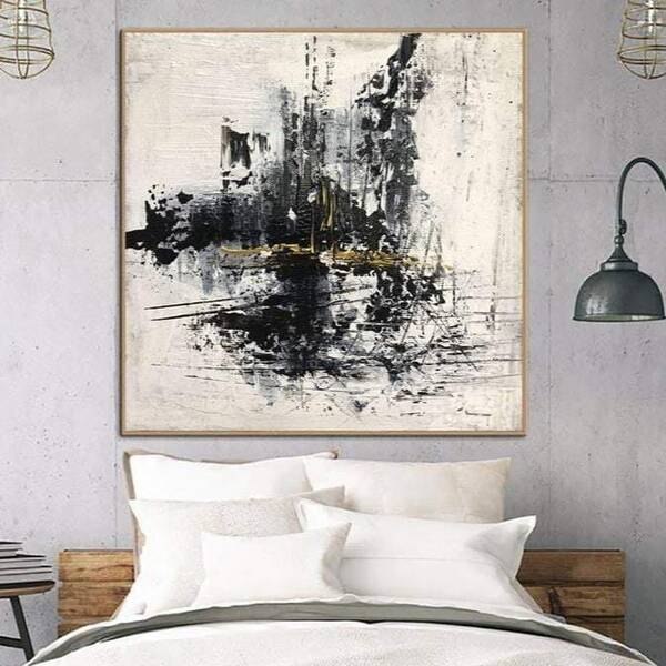 Oversize Oil Painting Gray Painting Black Paintings On Canvas Abstract Wall Painting Living Room Wall Art Textured Painting |...