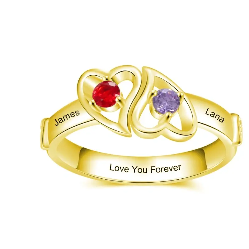 Sterling Silver with Yellow Gold PlatedPersonalized Birthstone & Engraving Ring