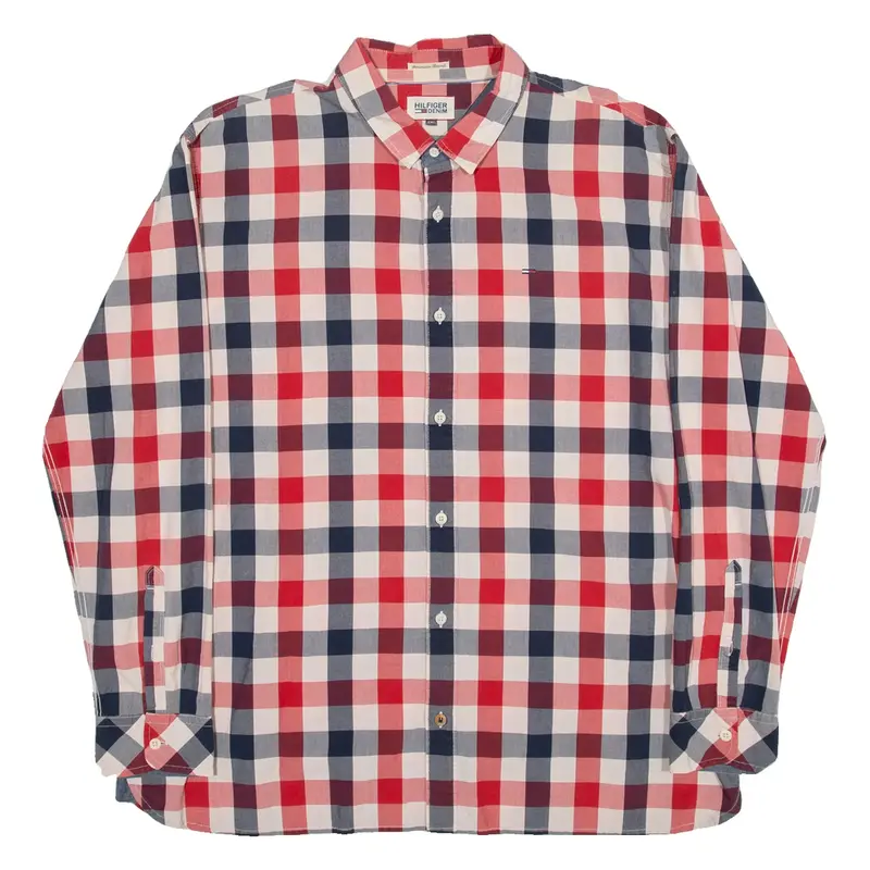 TOMMY HILFIGER Mens Shirt Red Gingham Long Sleeve 2XL