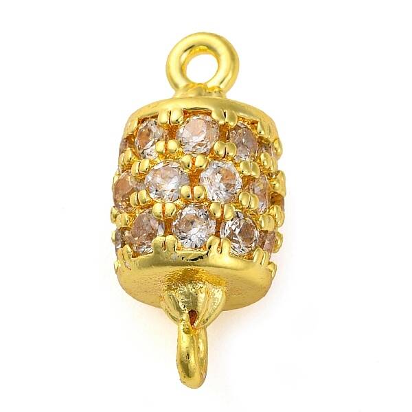 Brass Micro Pave Clear Cubic Zirconia Hollow Column Connector Charms