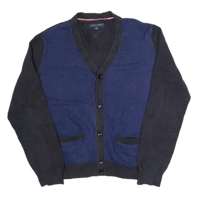 TOMMY HILFIGER Mens Cardigan Blue V-Neck Tight Knit L
