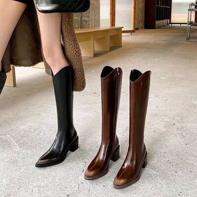 CHIKO Abha Pointy Toe Block Heels Knee High Boots