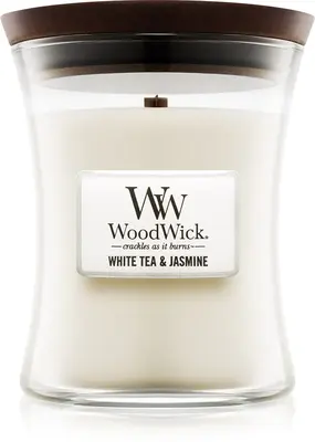 Woodwick White Tea & Jasmine scented candle with wooden wick with wooden wick 275 g