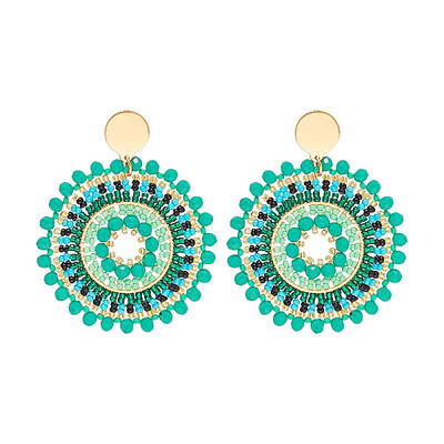 Glass Seed Braided Flat Round Dangle Earrings for Women