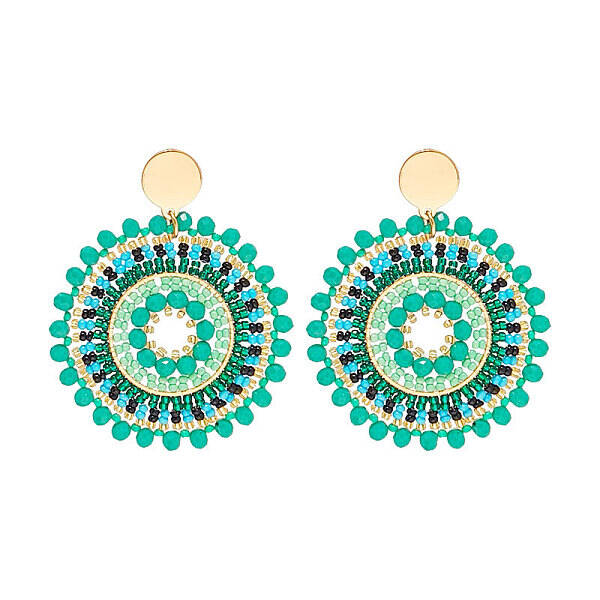 Glass Seed Braided Flat Round Dangle Earrings for Women