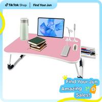 1pc Oversized Portable Laptop Bed Table - Foldable & Durable Wooden Computer Tray with Cup Holder, Drawer, USB, Fan & Light -...