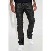 Beg For Me Coated Stacked Skinny Flare Pants - Black