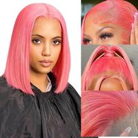 Formihair Colored Straight Bob Wig Human Hair 13x4 HD Transparent Lace Frontal Blue Pink Green Grey Wigs 10 Inch For Women Ha...