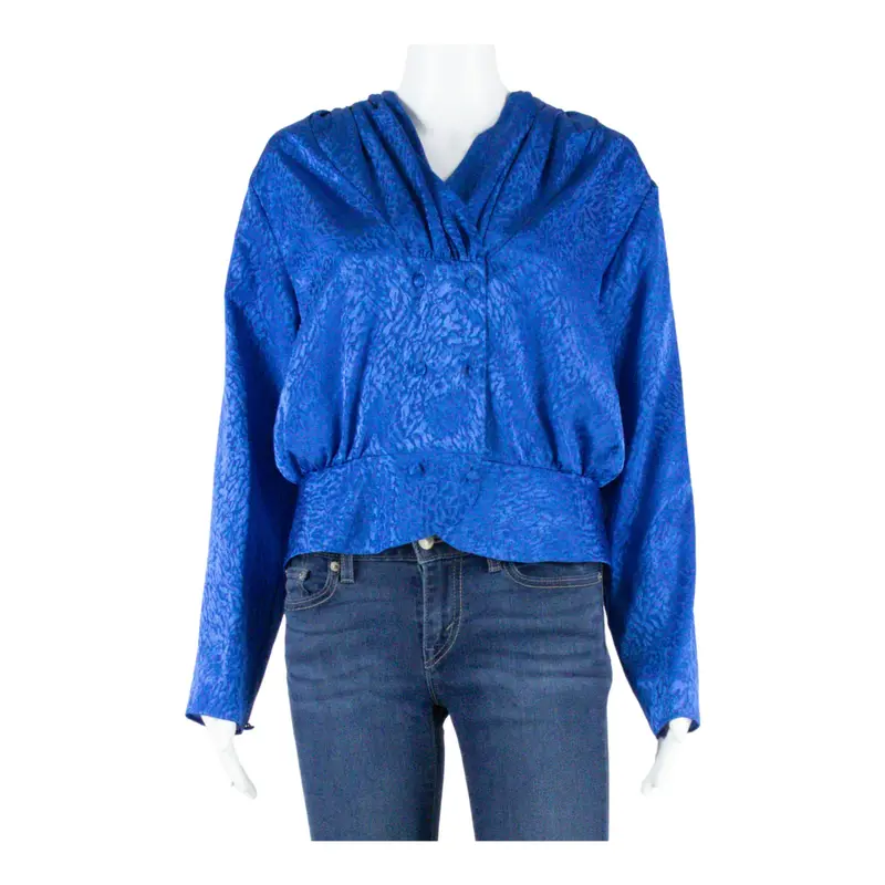 FARADAY Womens Wrap Blouse Blue V-Neck Long Sleeve S