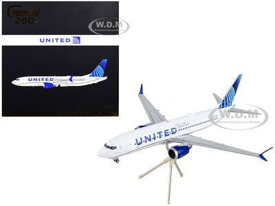 Boeing 737 MAX 8 Commercial Aircraft United Airlines - United Together White with Blue Tail Gemini 200 Series 1/200 Diecast M...