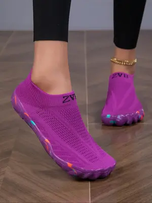 Women's Solid Color Slip on Sock Shoes, Casual Sporty Breathable Comfortable Water Shoes, Barefoot Shoes for Beach Swimming