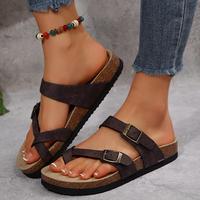 Womens's Adjustable Buckle Strappy Slip-On Slippers Cork Footbed Slides For Sandals With Comfortable Soft Padded Sole Outdoor...
