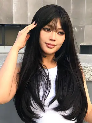 Women's 26 Inch Black Long Straight Wigs with Bangs, Gorgeous Fluffy Wigs for Party, Elegant All-match Fashion Head Accessori...