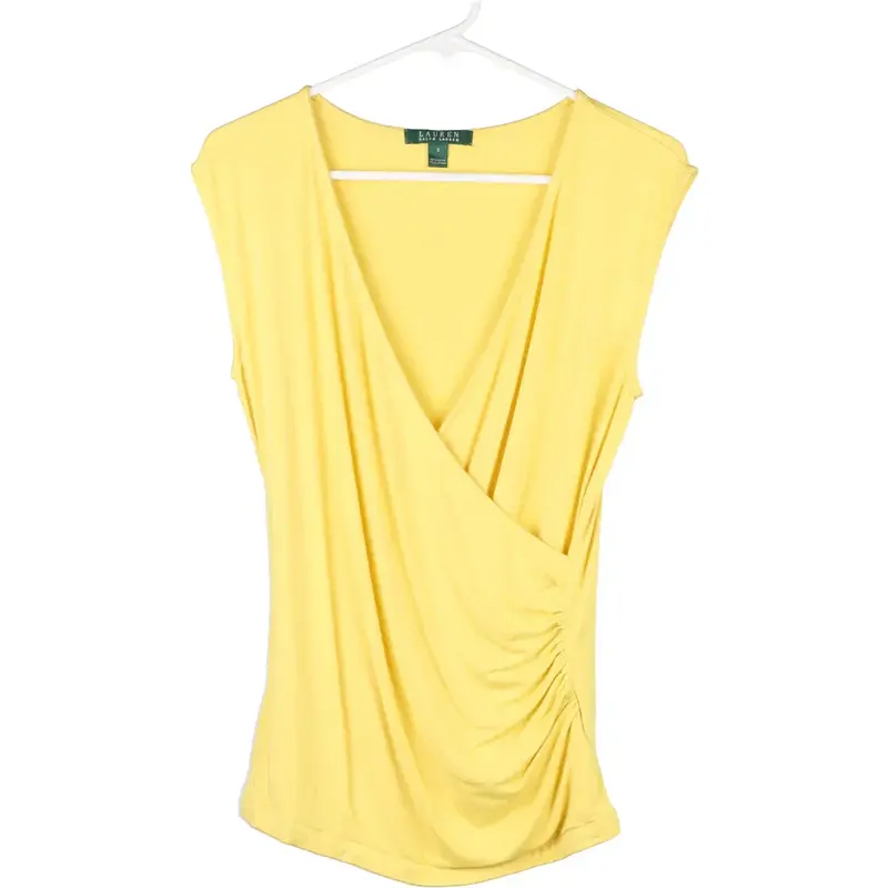 Lauren Ralph Lauren V-neck Top - Small Yellow Viscose Blend