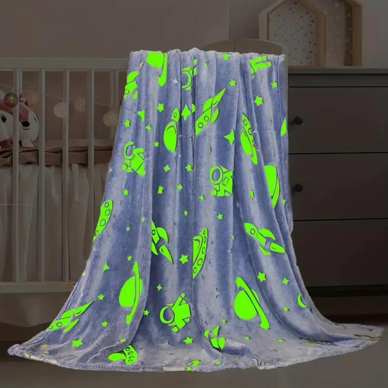 Glow in the Dark Astronaut Blanket, Soft and Cozy Flannel Blanket for Kids and Adults, Suitable for Living Room, Ideal Birthd...
