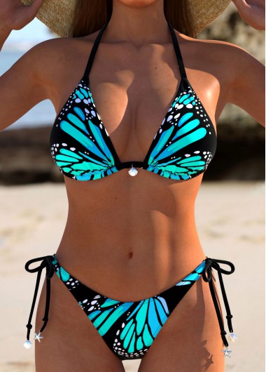 Modlily Low Waisted Butterfly Print Blue Bikini Set - XL