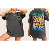 Boat Waves, Sun Rays, Lake Days, Lake Life, Summer, Boating, Lake Hair, Retro, Front and Back, Tshirt, Women's Comfort Color ...