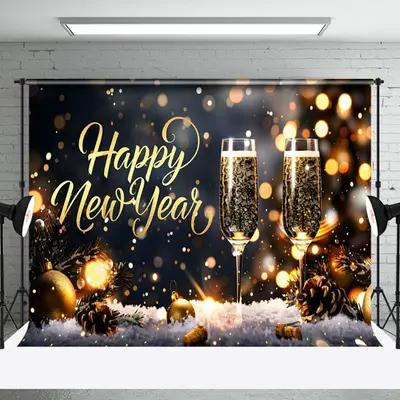 Aperturee Pine Cone Beer Bokeh 2025 Happy New Year Backdrop - Aperturee