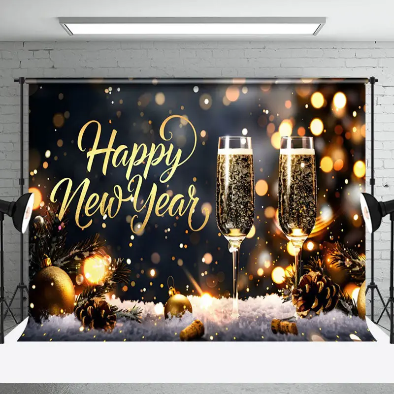 Aperturee Pine Cone Beer Bokeh 2025 Happy New Year Backdrop - Aperturee