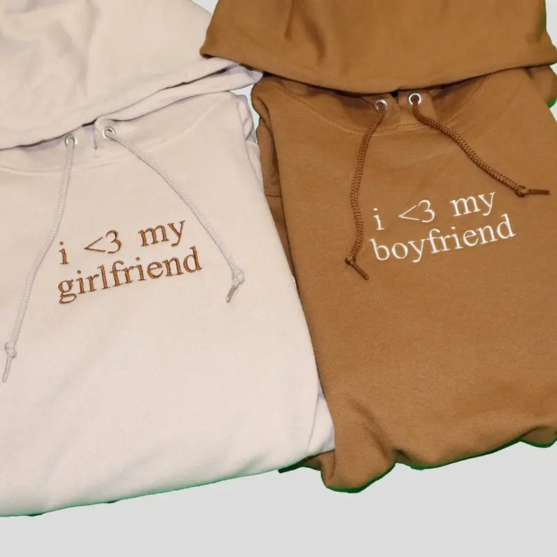 I Love My Girlfriend and Boyfriend Embroidered T-Shirt Hoodie Sweatshirt, I Heart My Girlfriend Shirt, Anniversary Gift, Vale...