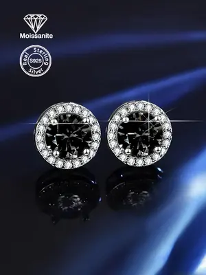 S925 Sterling Silver Synthetic Moissanite Earrings, Elegant Stud Earrings for Women for Party, Daily Decor, Trendy All-match ...