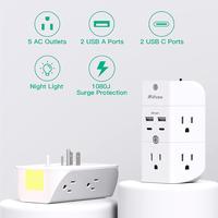 MIFASO 9-in-1 Wall Outlet Extender with Smart Night Light for Phones and Electronics, 5 AC Outlets, 2 USB-A, 2 USB-C Ports, 1...