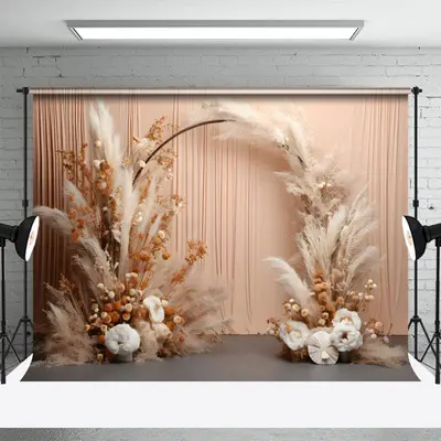 Warm Color Flower Feather Curtain Boho Photo Backdrop - Aperturee