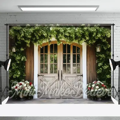 Green Creeper Plants Wooden Door Spring Backdrop - Aperturee