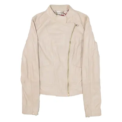 TED BAKER Womens Biker Jacket Beige Leather M
