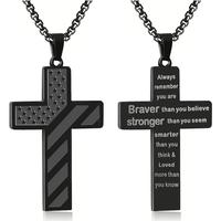 Stainless Steel Cross Black Pendant Fashion Necklace, Bible Verse American Flag Pendant Chain, for Men, Husband, Father, Moth...