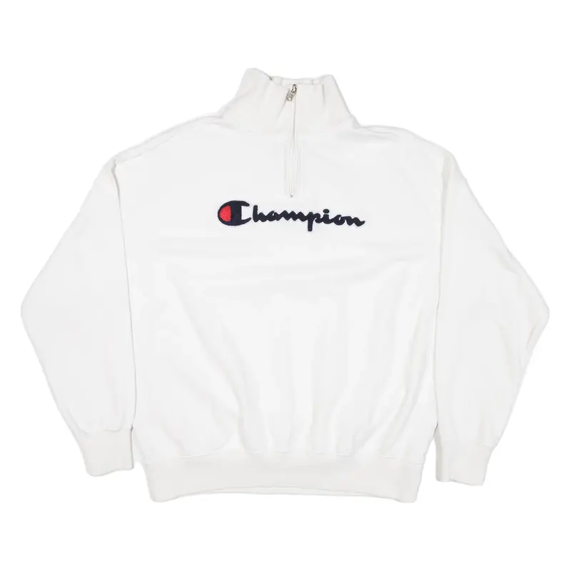 CHAMPION Womens Sweatshirt White 1/4 Zip S