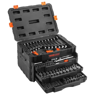 VEVOR Mechanics Tool Set and Socket Set, Various specifications, with 1/4 3/8 1/2 Drive Deep and Standard Sockets, Max ...